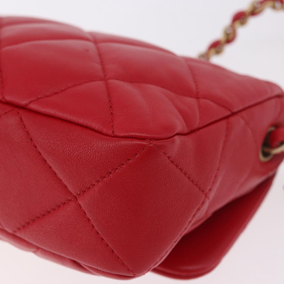 CHANEL Mini Matelasse 17 Chain Shoulder Bag Lamb Skin Red Gold CC Auth 184820SM