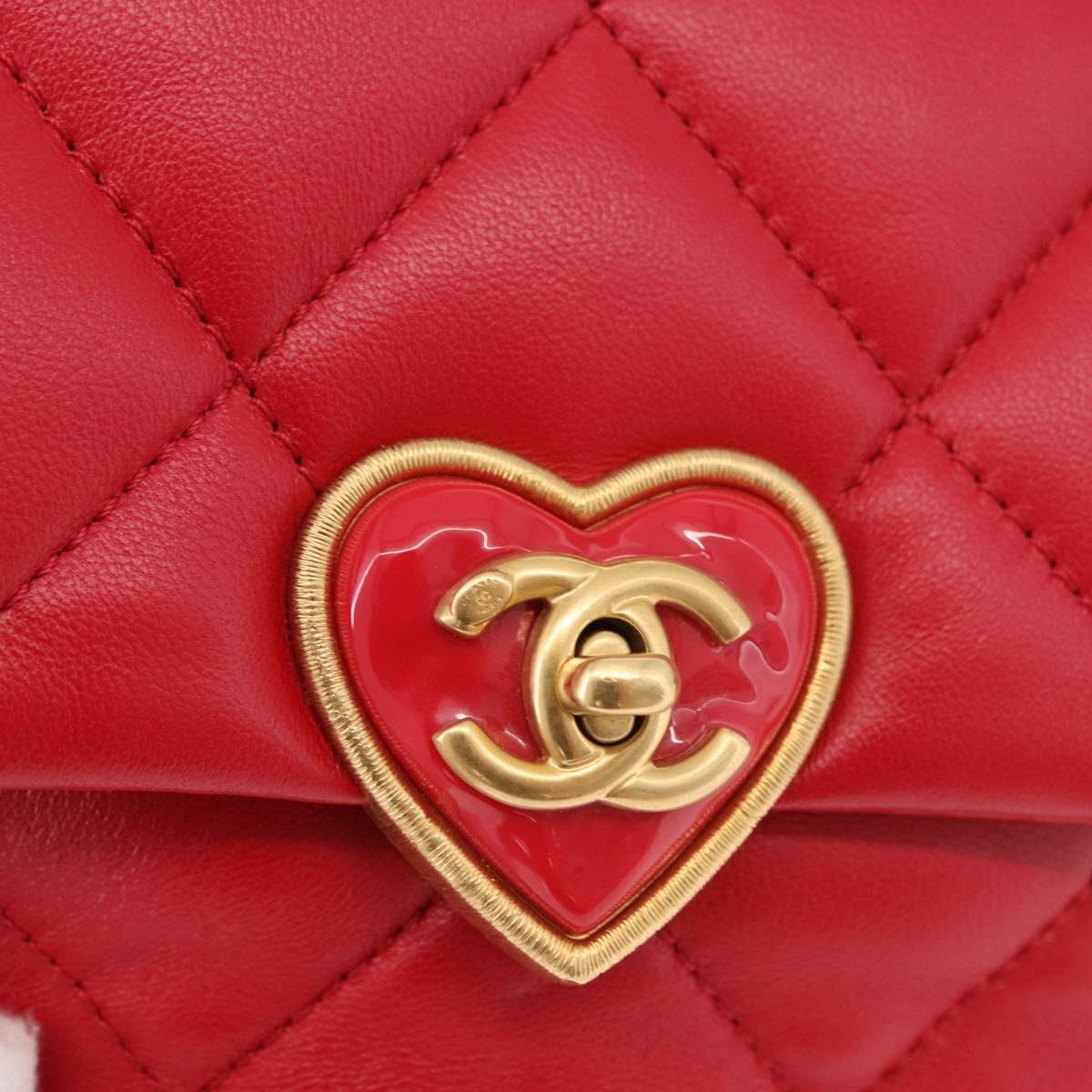 CHANEL Mini Matelasse 17 Chain Shoulder Bag Lamb Skin Red Gold CC Auth 184820SM