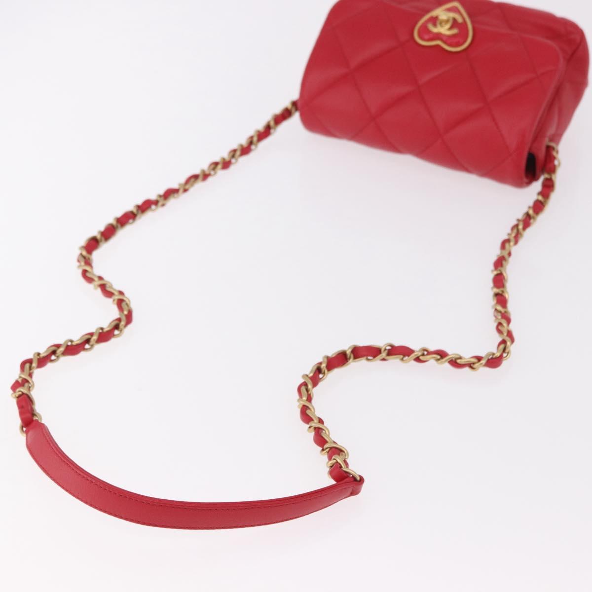 CHANEL Mini Matelasse 17 Chain Shoulder Bag Lamb Skin Red Gold CC Auth 184820SM