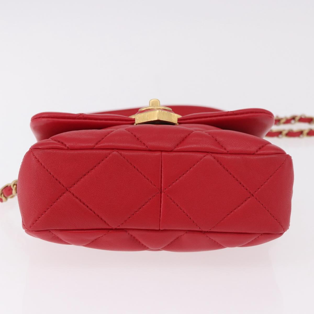 CHANEL Mini Matelasse 17 Chain Shoulder Bag Lamb Skin Red Gold CC Auth 184820SM