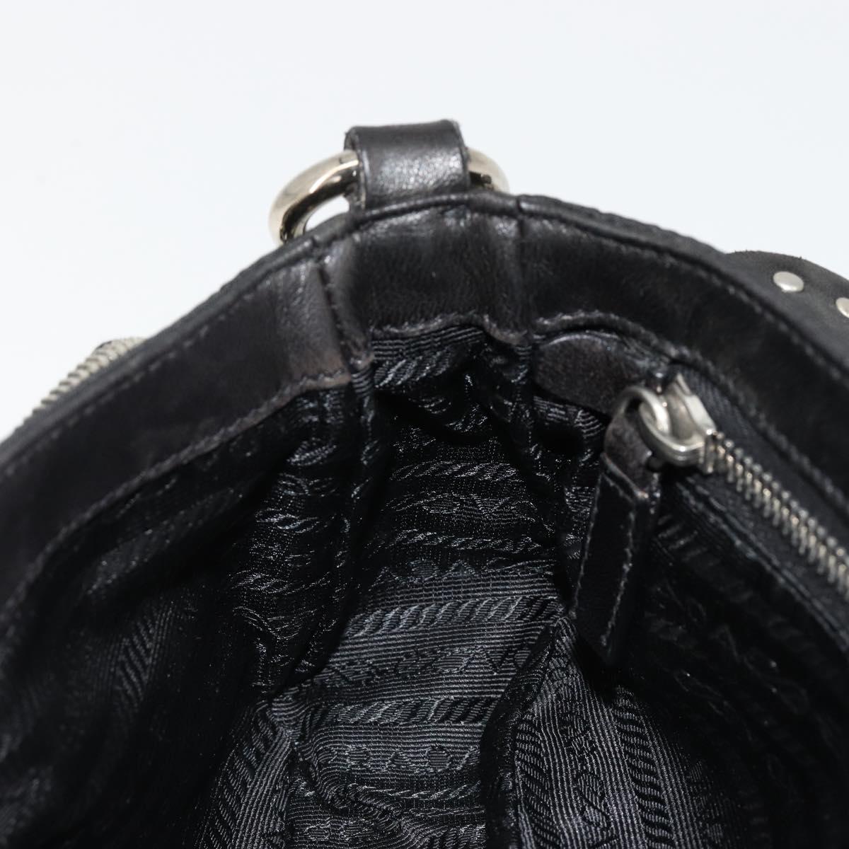 PRADA Chain Shoulder Bag Leather Black Silver Auth 184821V