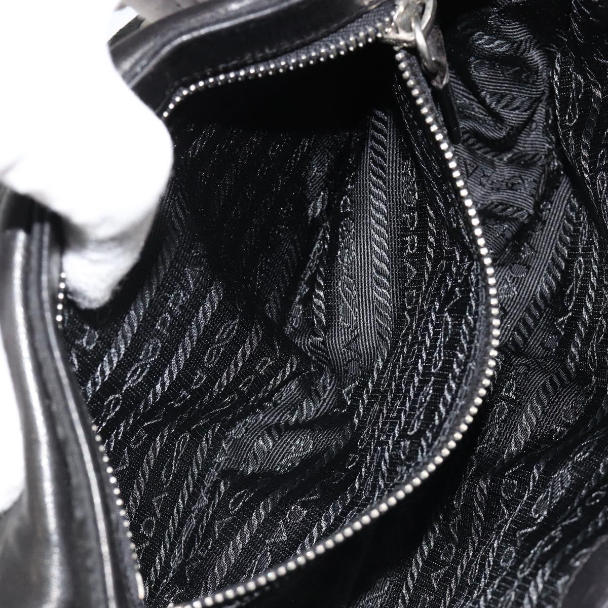 PRADA Chain Shoulder Bag Leather Black Silver Auth 184821V