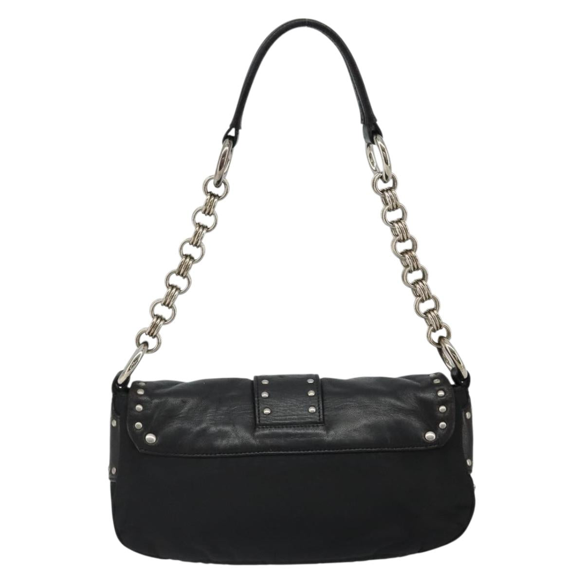 PRADA Chain Shoulder Bag Leather Black Silver Auth 184821V