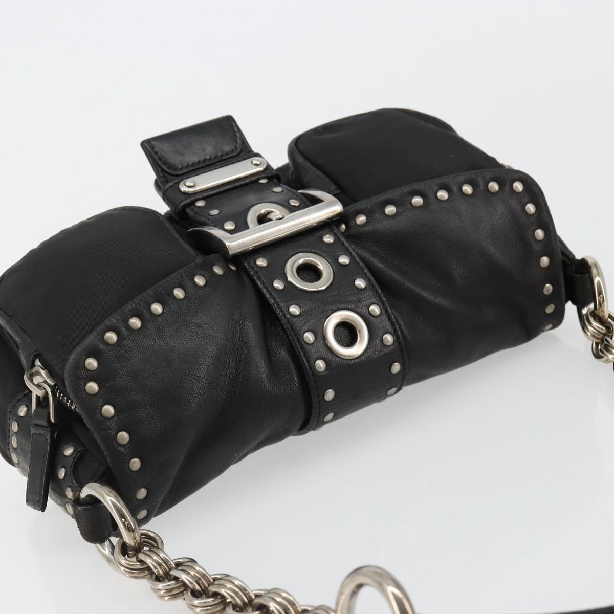 PRADA Chain Shoulder Bag Leather Black Silver Auth 184821V