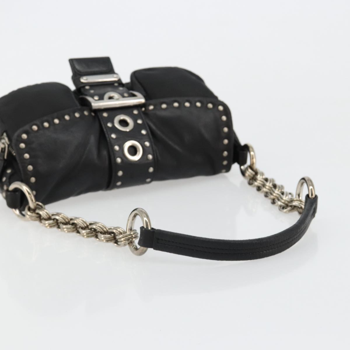 PRADA Chain Shoulder Bag Leather Black Silver Auth 184821V