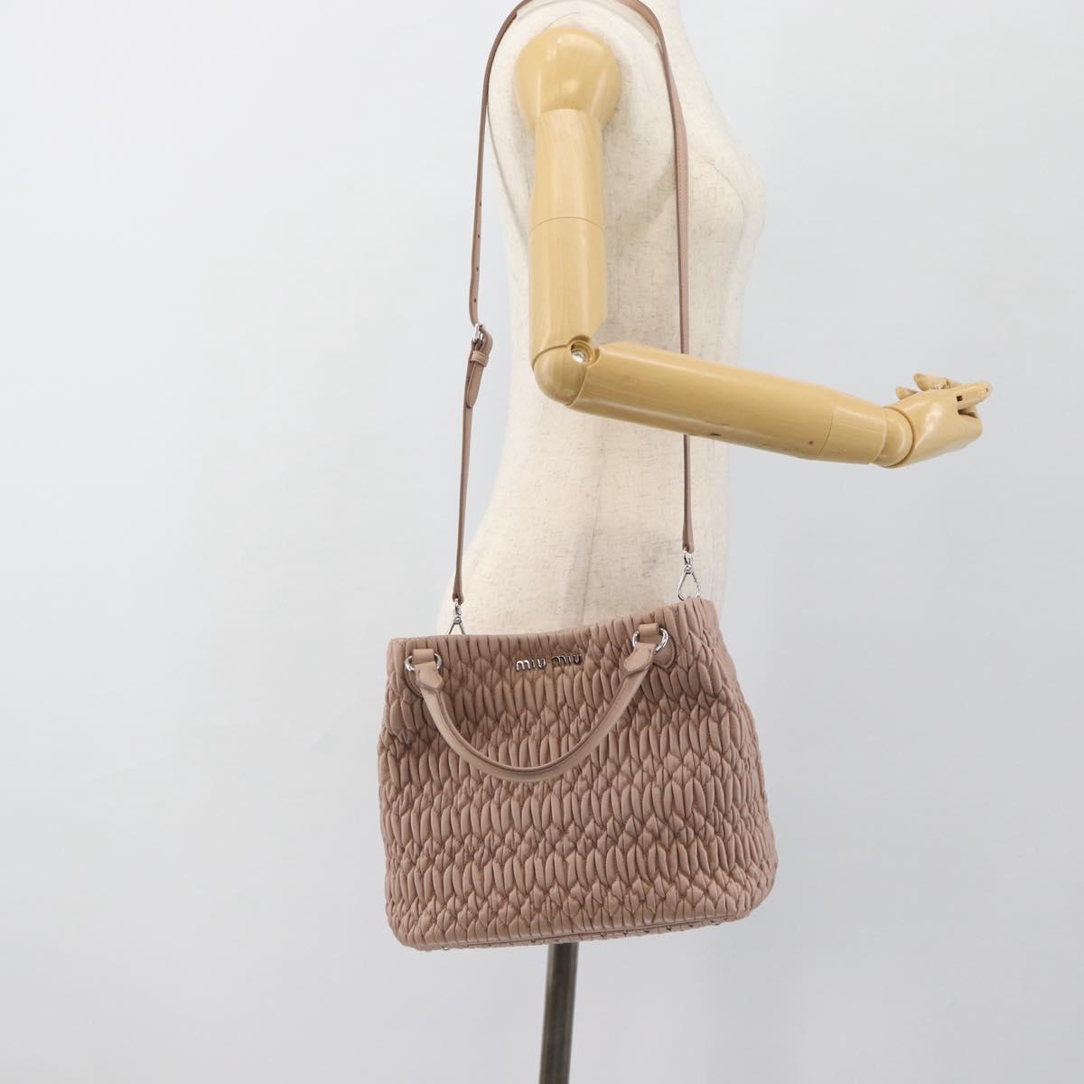 Miu Miu Matelasse Hand Bag Leather 2way Pink Silver Auth 184822SAM