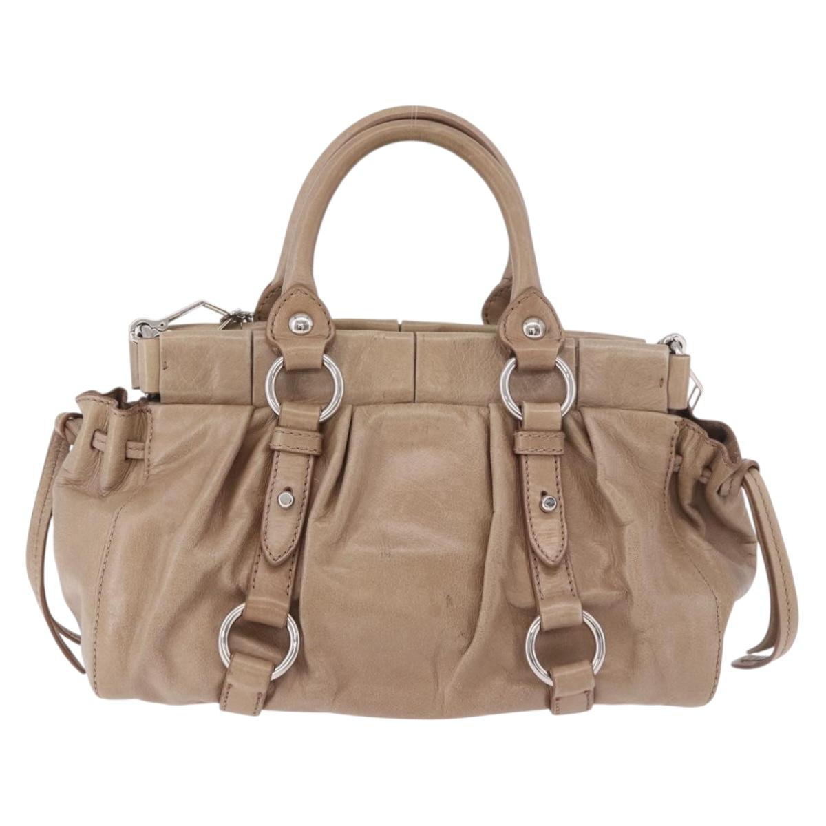 Miu Miu Hand Bag Leather 2way Beige Silver Auth 184823SAM