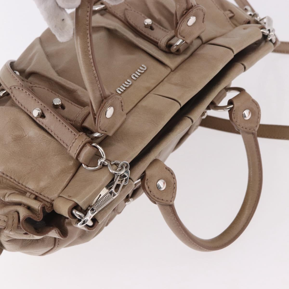 Miu Miu Hand Bag Leather 2way Beige Silver Auth 184823SAM
