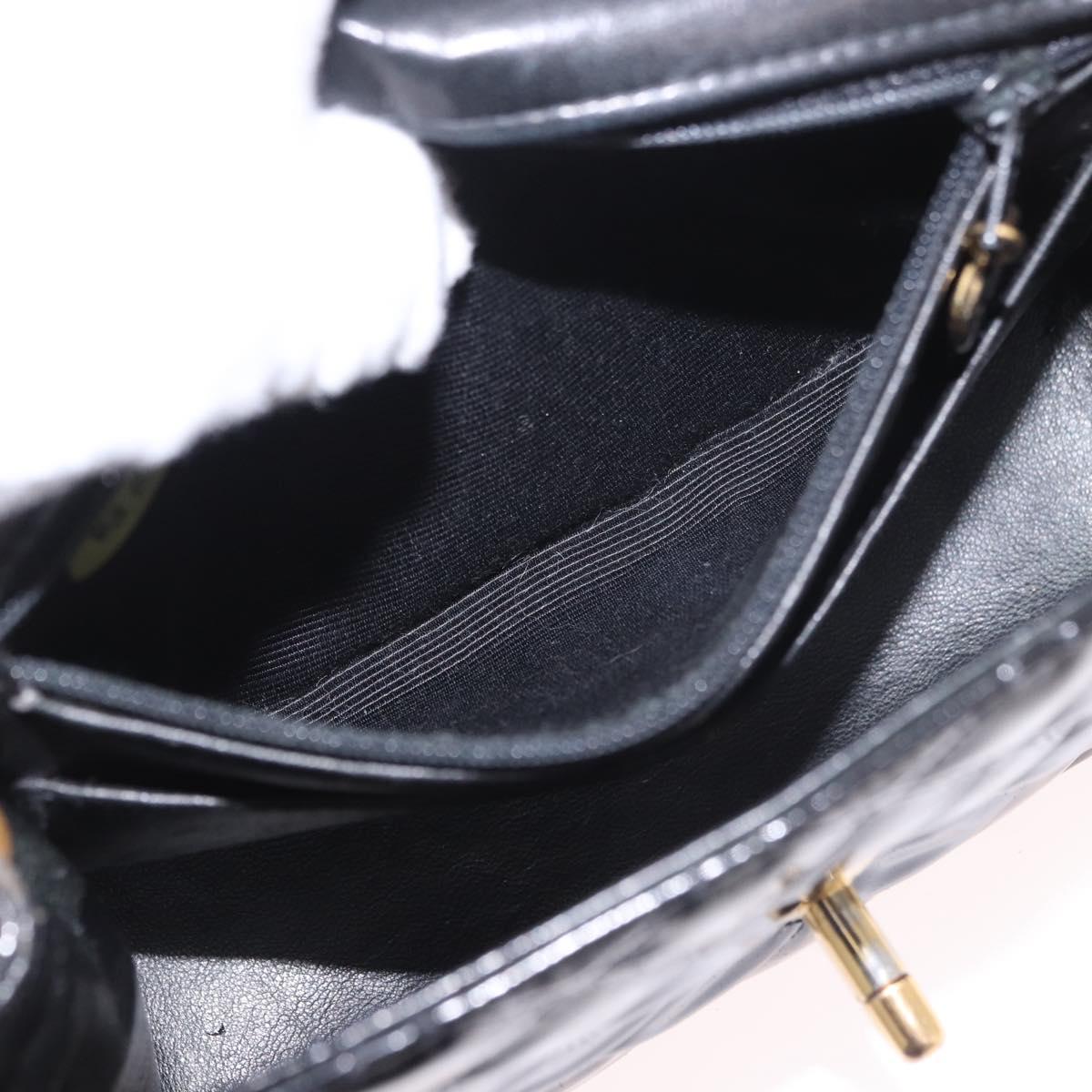 CHANEL Mini Matelasse 17 Chain Bag Patent leather Black Gold CC Auth 184825V