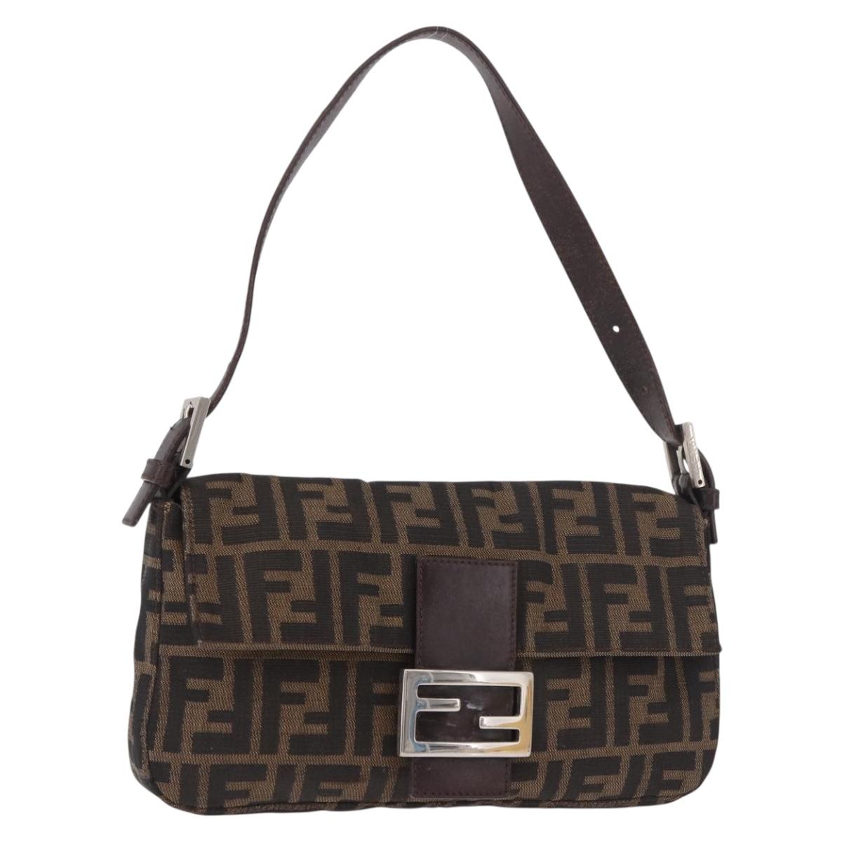 FENDI Zucca Canvas Mamma Baguette Shoulder Bag Black Brown Auth 184826M