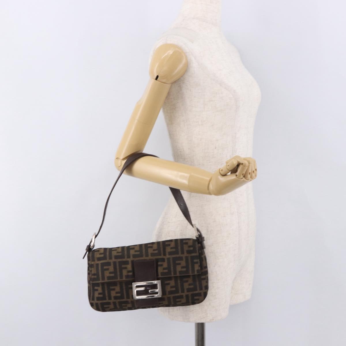 FENDI Zucca Canvas Mamma Baguette Shoulder Bag Black Brown Auth 184826M