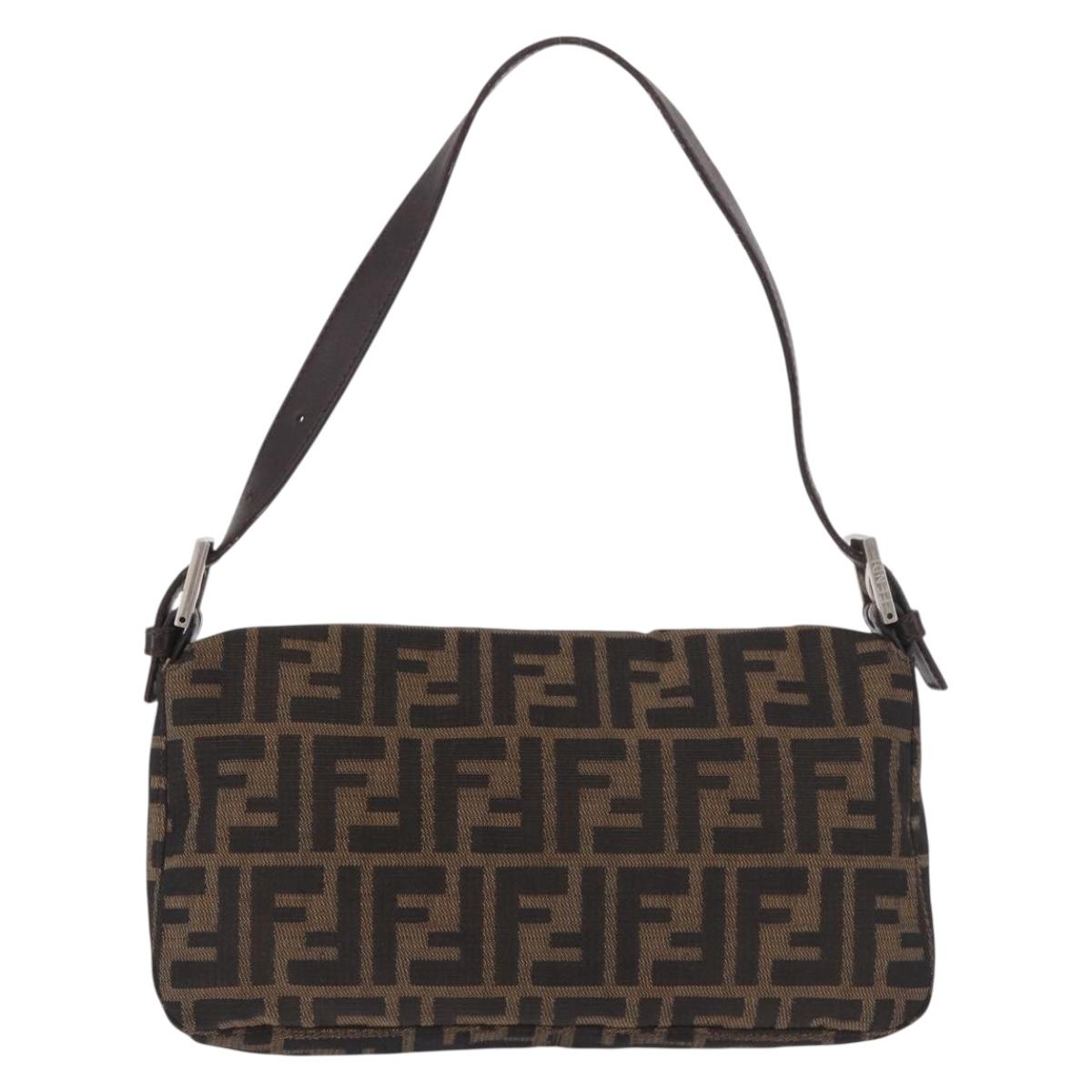 FENDI Zucca Canvas Mamma Baguette Shoulder Bag Black Brown Auth 184826M