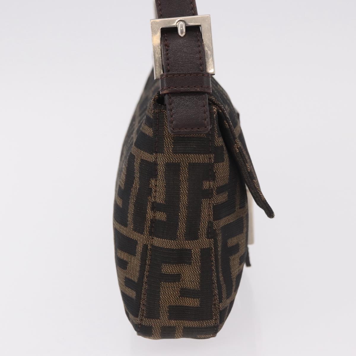 FENDI Zucca Canvas Mamma Baguette Shoulder Bag Black Brown Auth 184826M