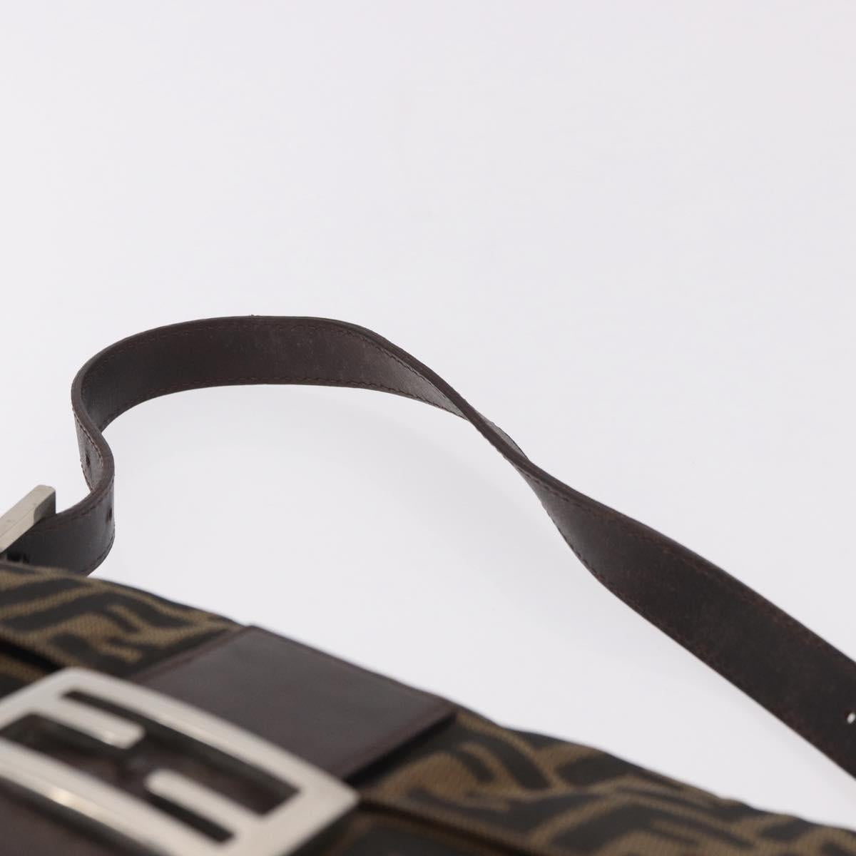 FENDI Zucca Canvas Mamma Baguette Shoulder Bag Black Brown Auth 184826M