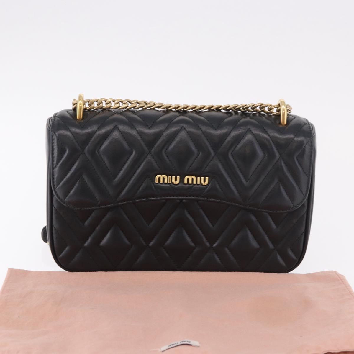 Miu Miu Matelasse Chain Shoulder Bag Leather Black Gold Auth 184827SAV