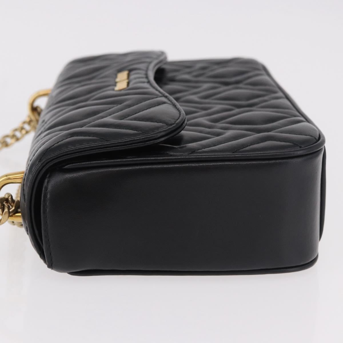 Miu Miu Matelasse Chain Shoulder Bag Leather Black Gold Auth 184827SAV