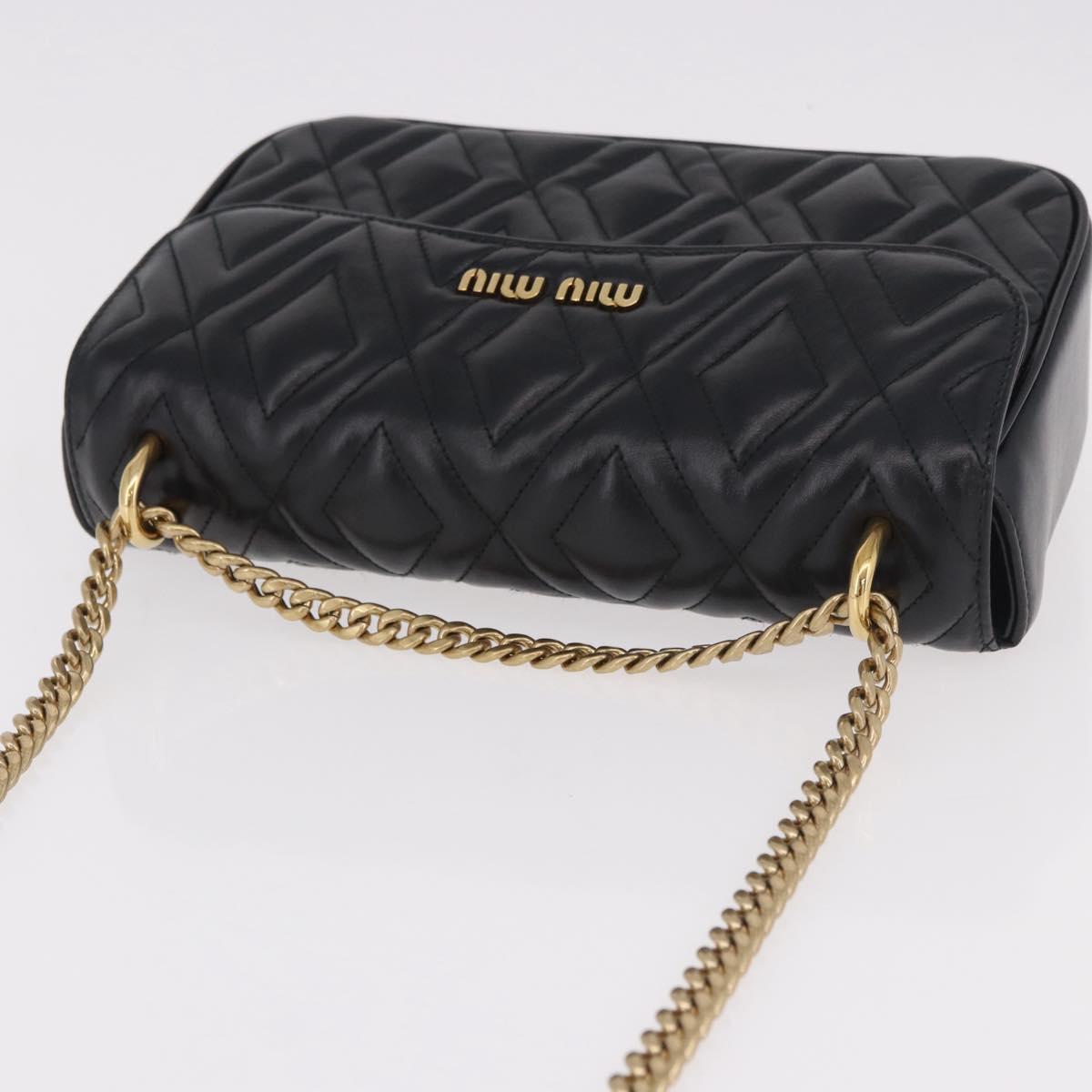 Miu Miu Matelasse Chain Shoulder Bag Leather Black Gold Auth 184827SAV