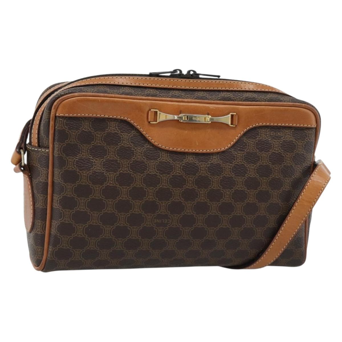 CELINE Macadam Canvas Shoulder Bag PVC Leather Brown Gold Auth 184838