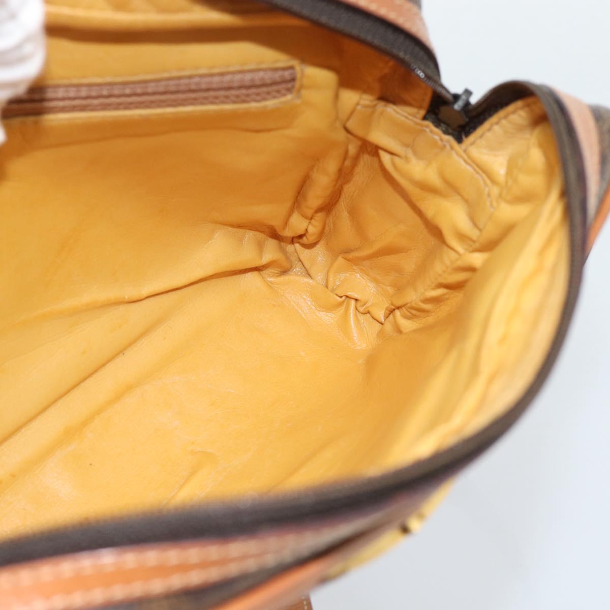 CELINE Macadam Canvas Shoulder Bag PVC Leather Brown Gold Auth 184838