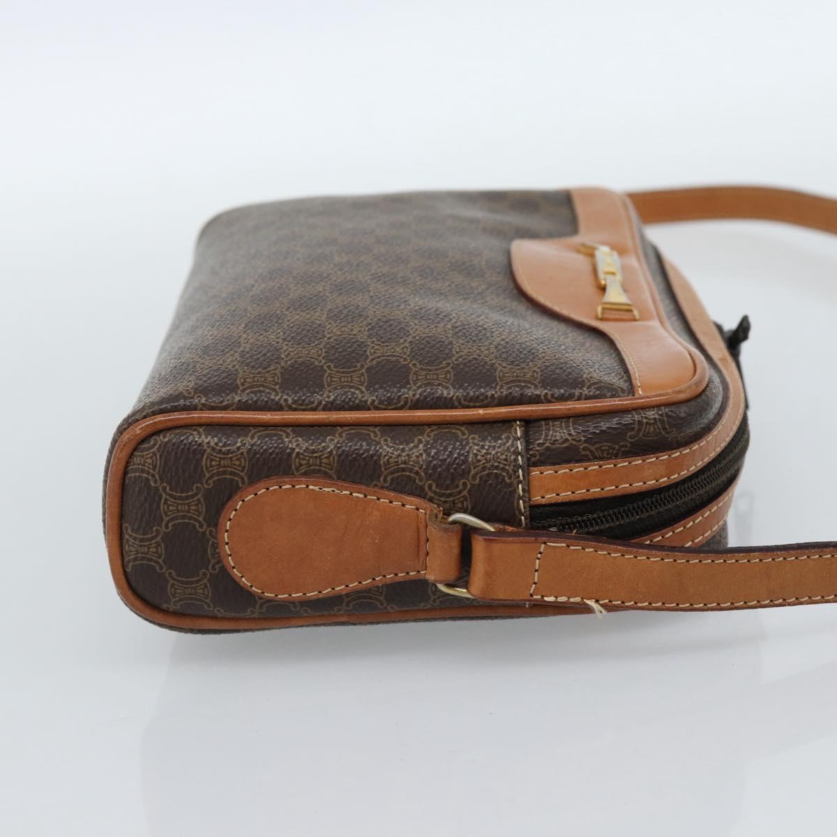 CELINE Macadam Canvas Shoulder Bag PVC Leather Brown Gold Auth 184838
