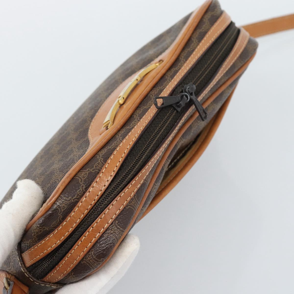 CELINE Macadam Canvas Shoulder Bag PVC Leather Brown Gold Auth 184838