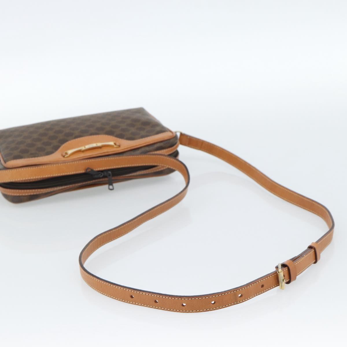 CELINE Macadam Canvas Shoulder Bag PVC Leather Brown Gold Auth 184838