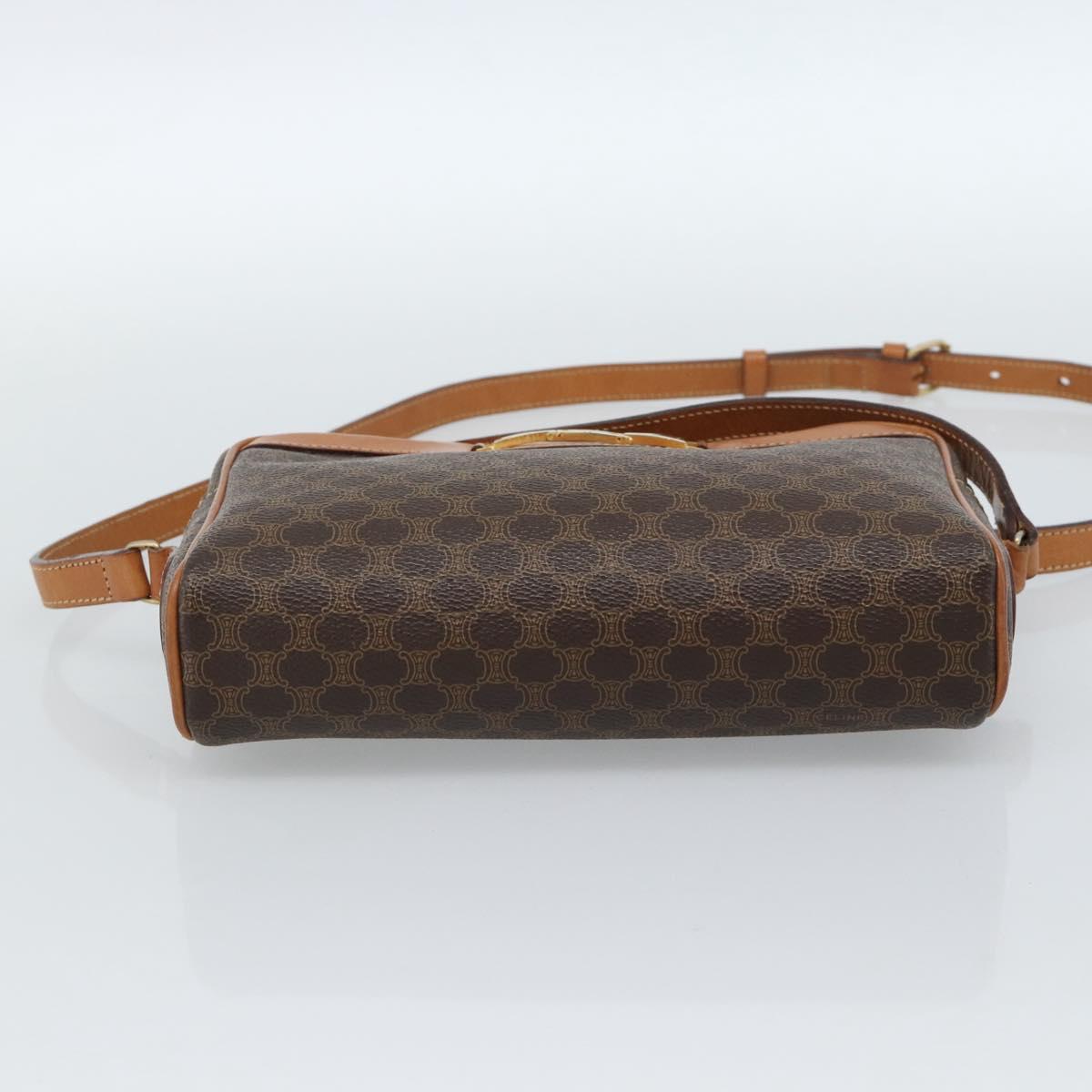 CELINE Macadam Canvas Shoulder Bag PVC Leather Brown Gold Auth 184838