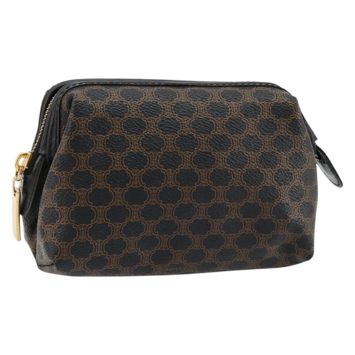 CELINE Macadam Canvas Pouch PVC Leather Black Gold Auth 184839A