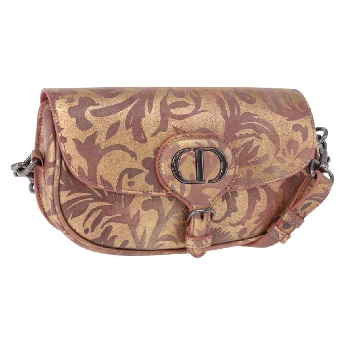 Christian Dior BOBBY EAST-WEST Shoulder Bag Leather Bronze Silver Auth 184842SM