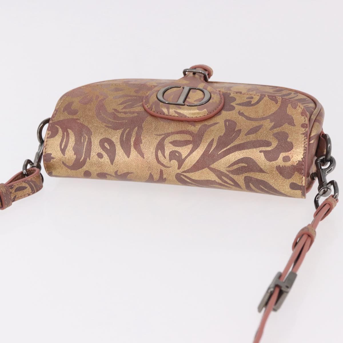 Christian Dior BOBBY EAST-WEST Shoulder Bag Leather Bronze Silver Auth 184842SM