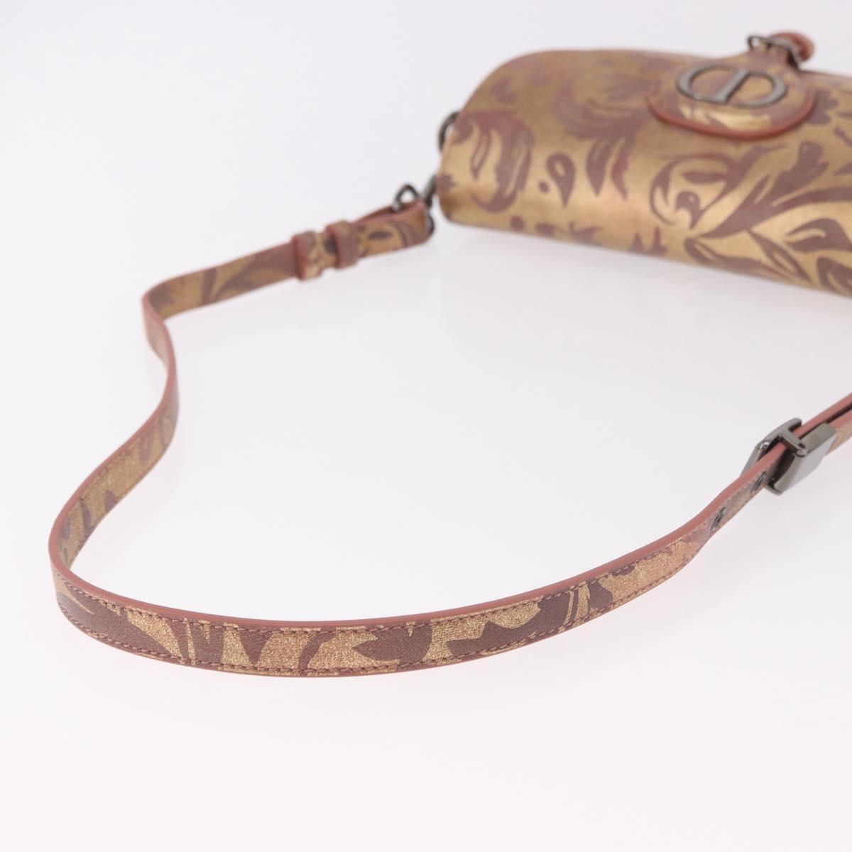 Christian Dior BOBBY EAST-WEST Shoulder Bag Leather Bronze Silver Auth 184842SM