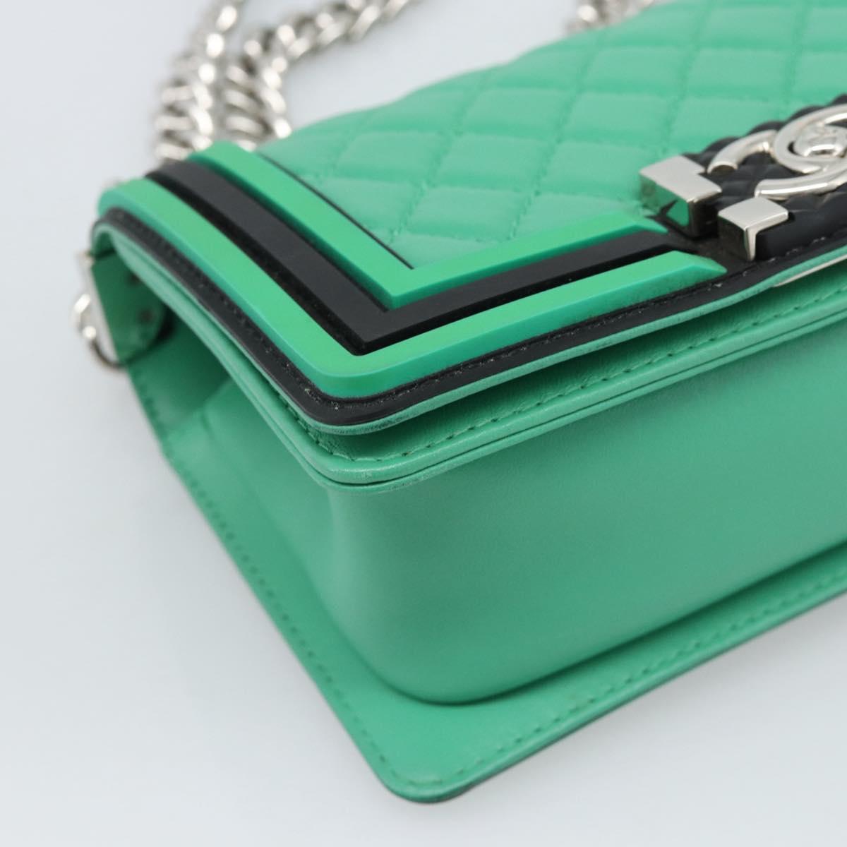 CHANEL Chain Matelasse Boy Chanel Bag Lamb Skin Green Silver CC Auth 184844SM