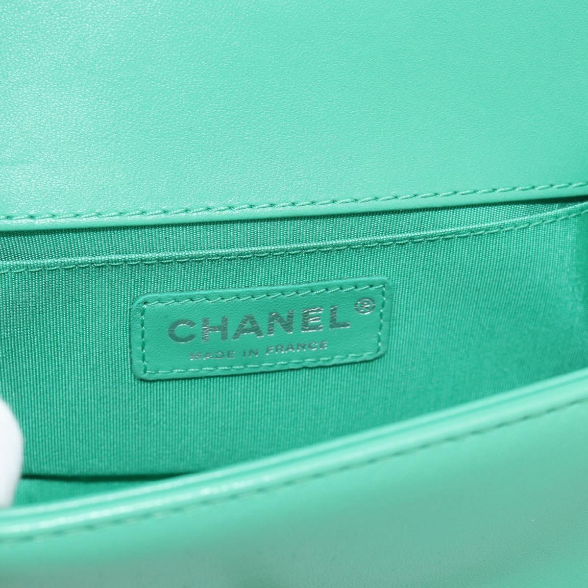 CHANEL Chain Matelasse Boy Chanel Bag Lamb Skin Green Silver CC Auth 184844SM