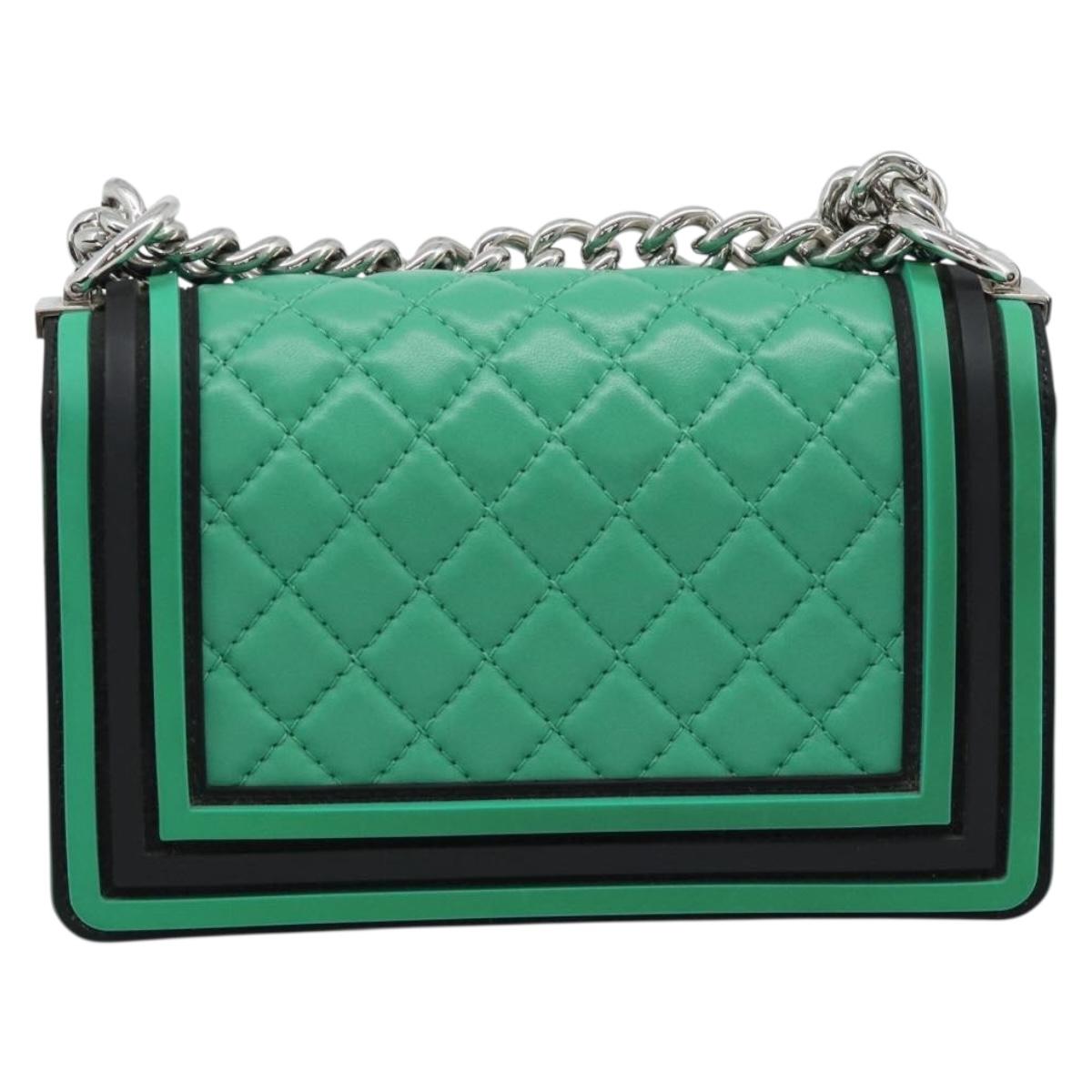 CHANEL Chain Matelasse Boy Chanel Bag Lamb Skin Green Silver CC Auth 184844SM