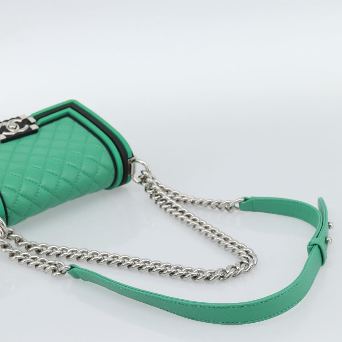 CHANEL Chain Matelasse Boy Chanel Bag Lamb Skin Green Silver CC Auth 184844SM
