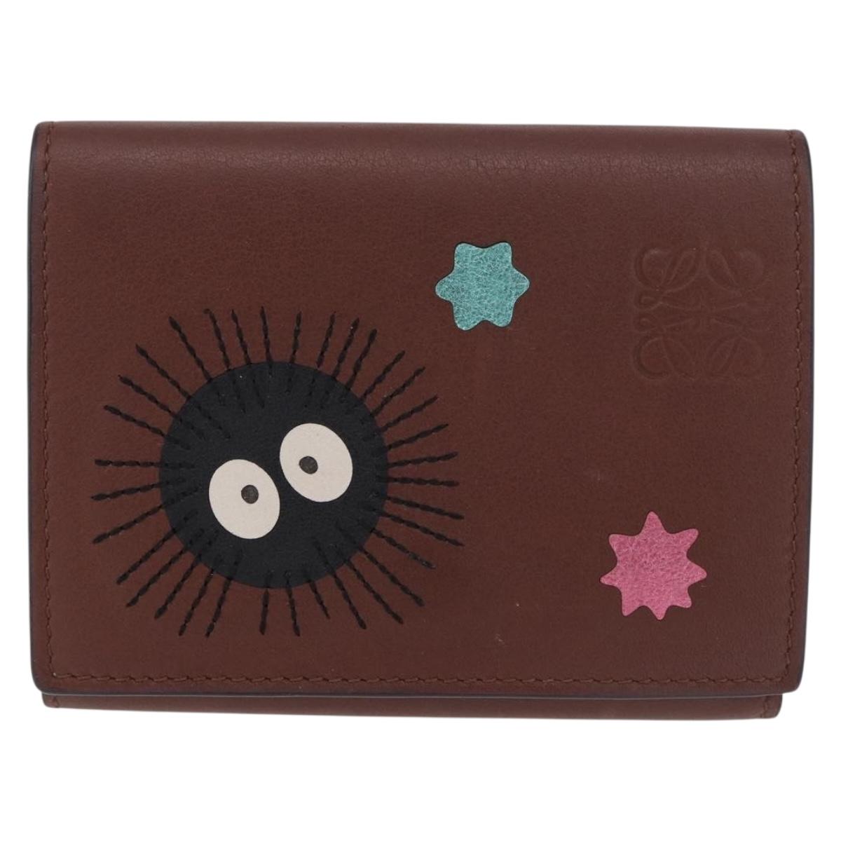 LOEWE Studio Ghibli Collaboration Compact Wallet Leather Brown Auth 184848SM