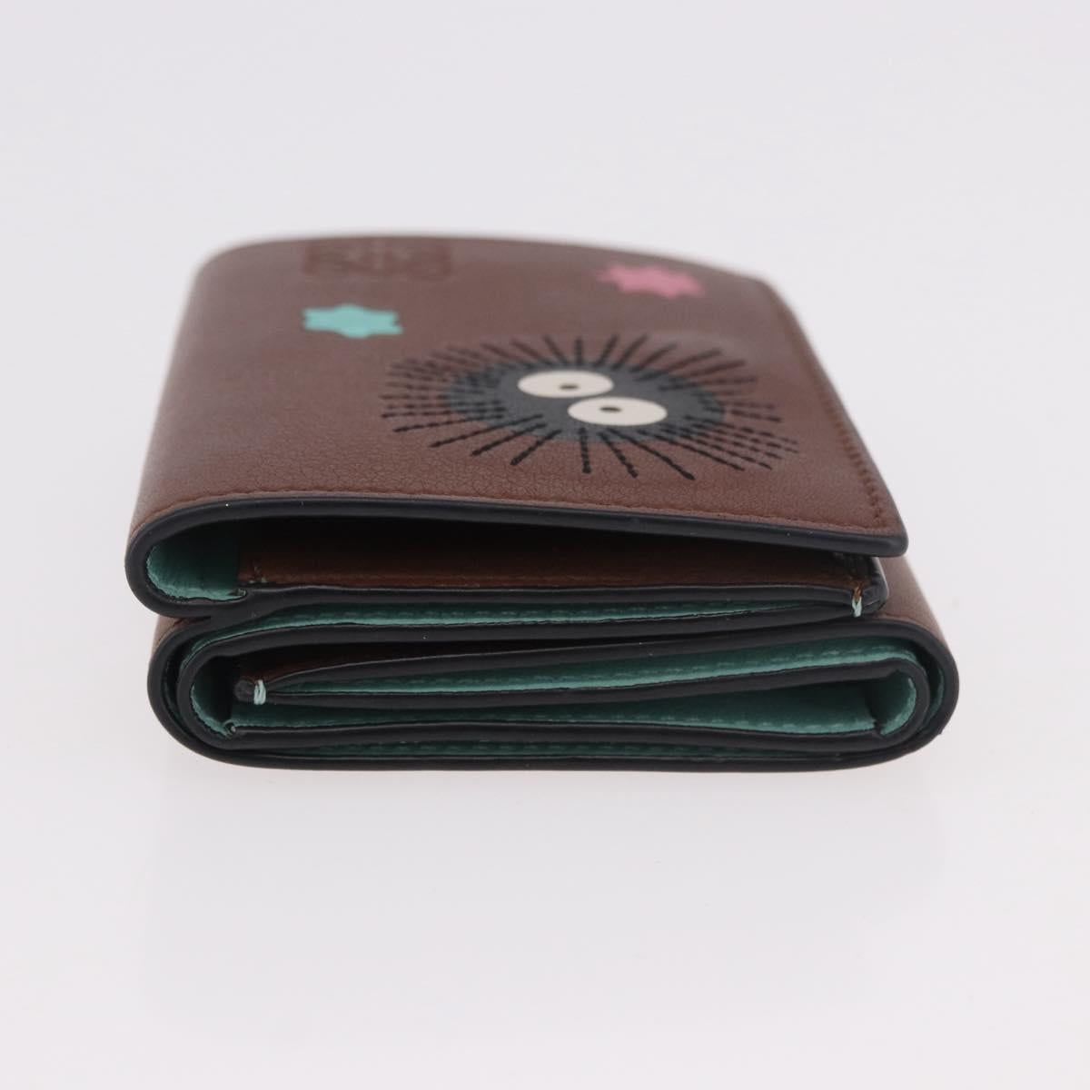 LOEWE Studio Ghibli Collaboration Compact Wallet Leather Brown Auth 184848SM
