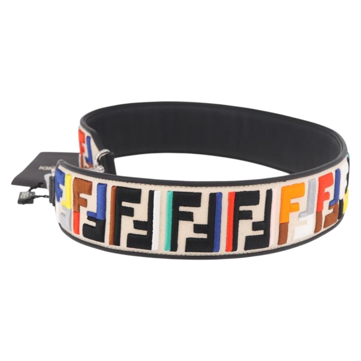 FENDI Zucca Canvas Shoulder Strap Multicolor Silver Auth 184849M
