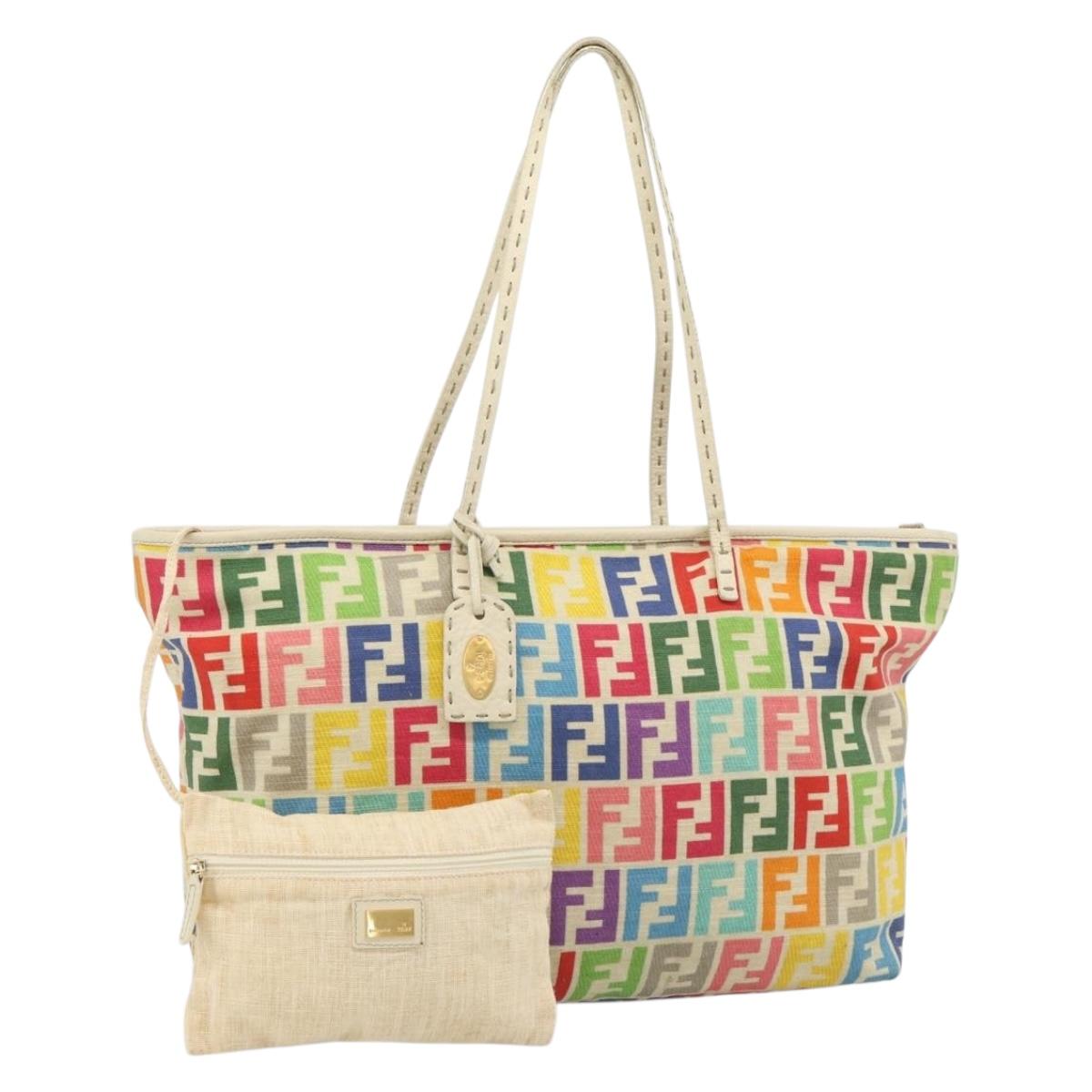 FENDI Zucca Canvas Celeria Tote Bag Multicolor Gold Auth 184862V
