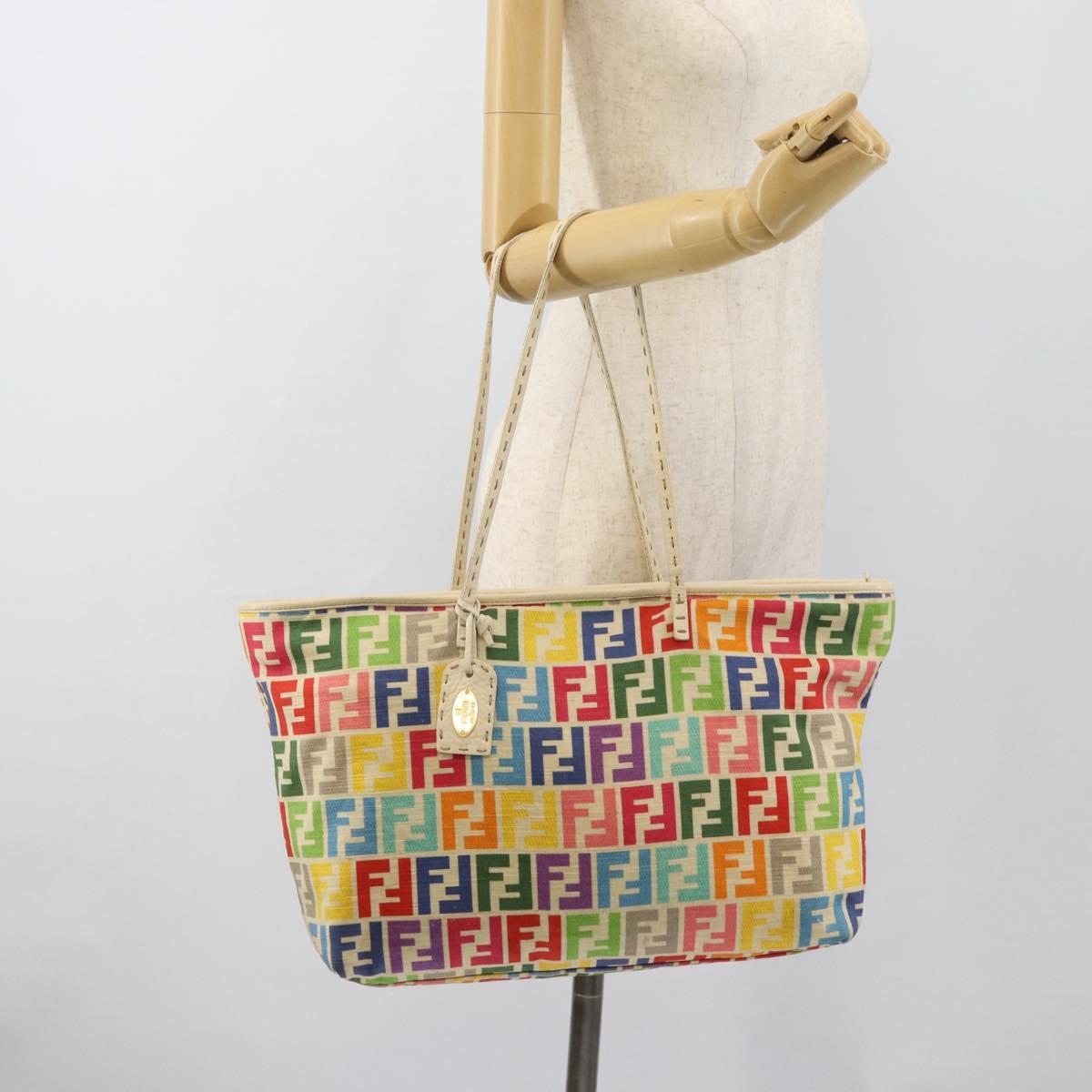 FENDI Zucca Canvas Celeria Tote Bag Multicolor Gold Auth 184862V