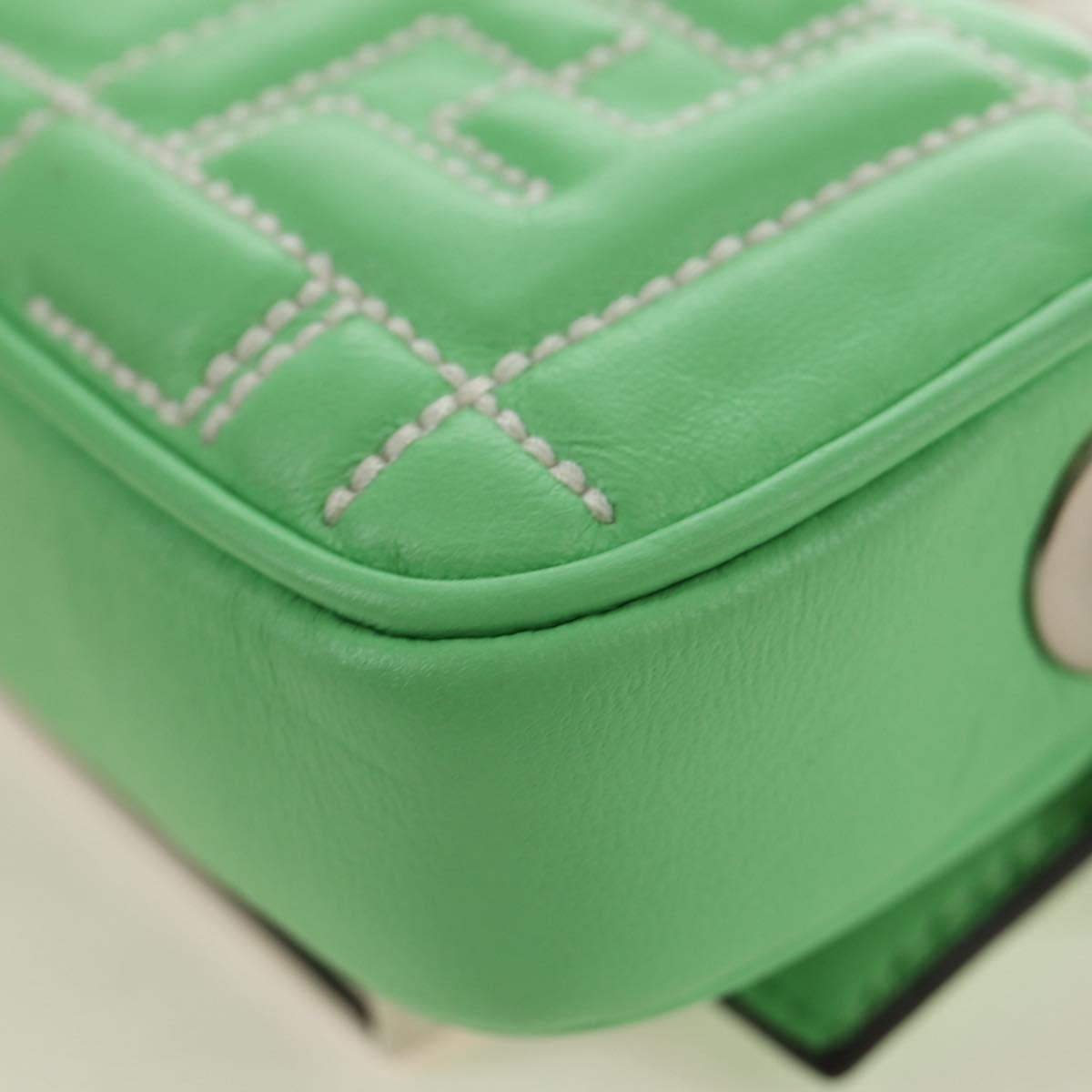 FENDI Nano Baguette Chain Shoulder Pouch Leather 2way green Auth 184863SAM