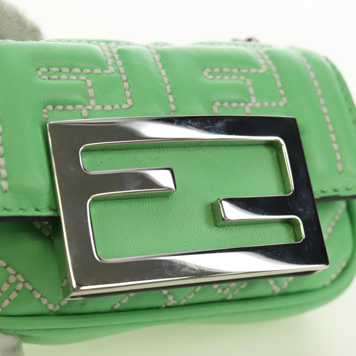 FENDI Nano Baguette Chain Shoulder Pouch Leather 2way green Auth 184863SAM