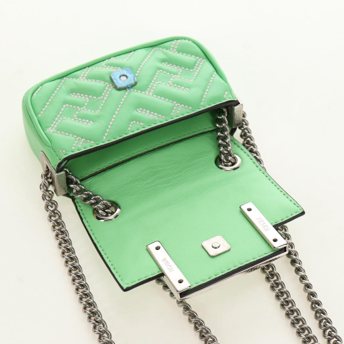 FENDI Nano Baguette Chain Shoulder Pouch Leather 2way green Auth 184863SAM