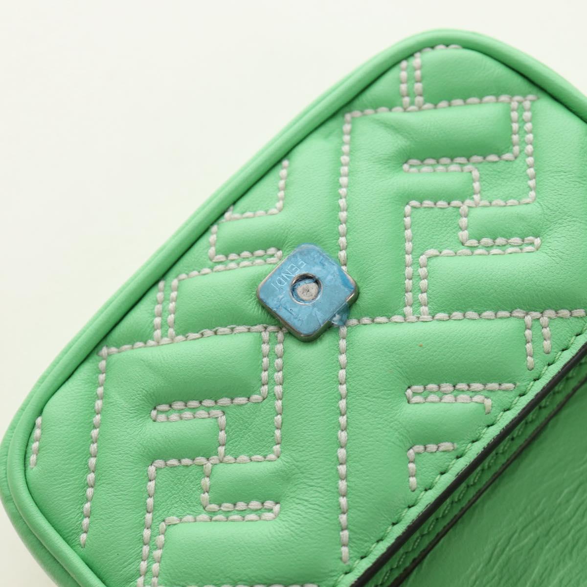 FENDI Nano Baguette Chain Shoulder Pouch Leather 2way green Auth 184863SAM