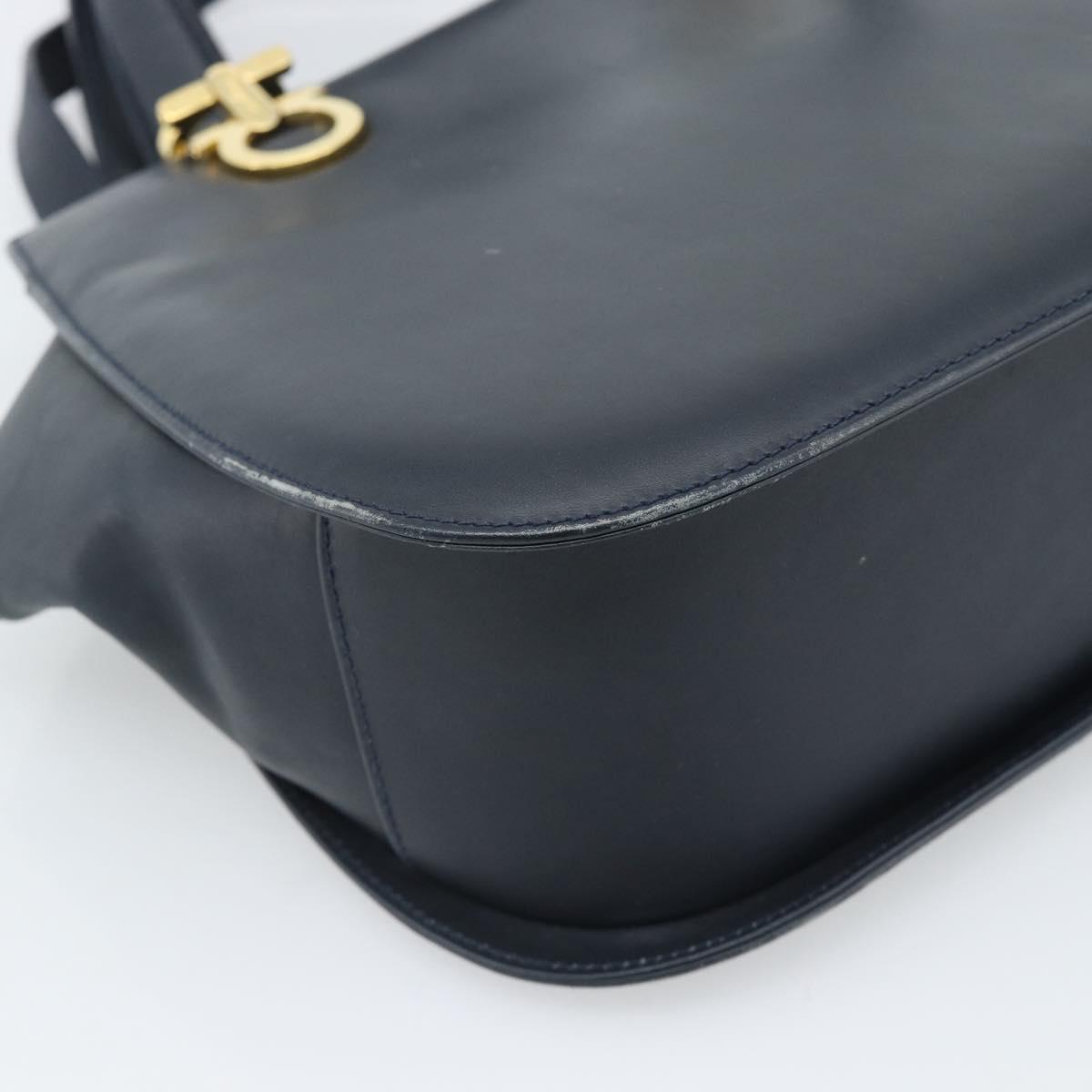 Salvatore Ferragamo Gancini Hand Bag Leather 2way Navy Gold Auth 184864V