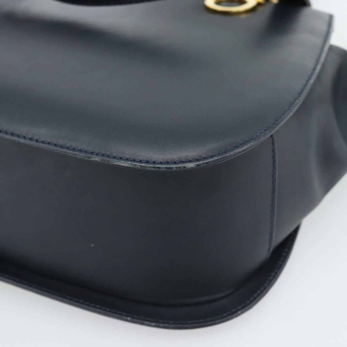 Salvatore Ferragamo Gancini Hand Bag Leather 2way Navy Gold Auth 184864V