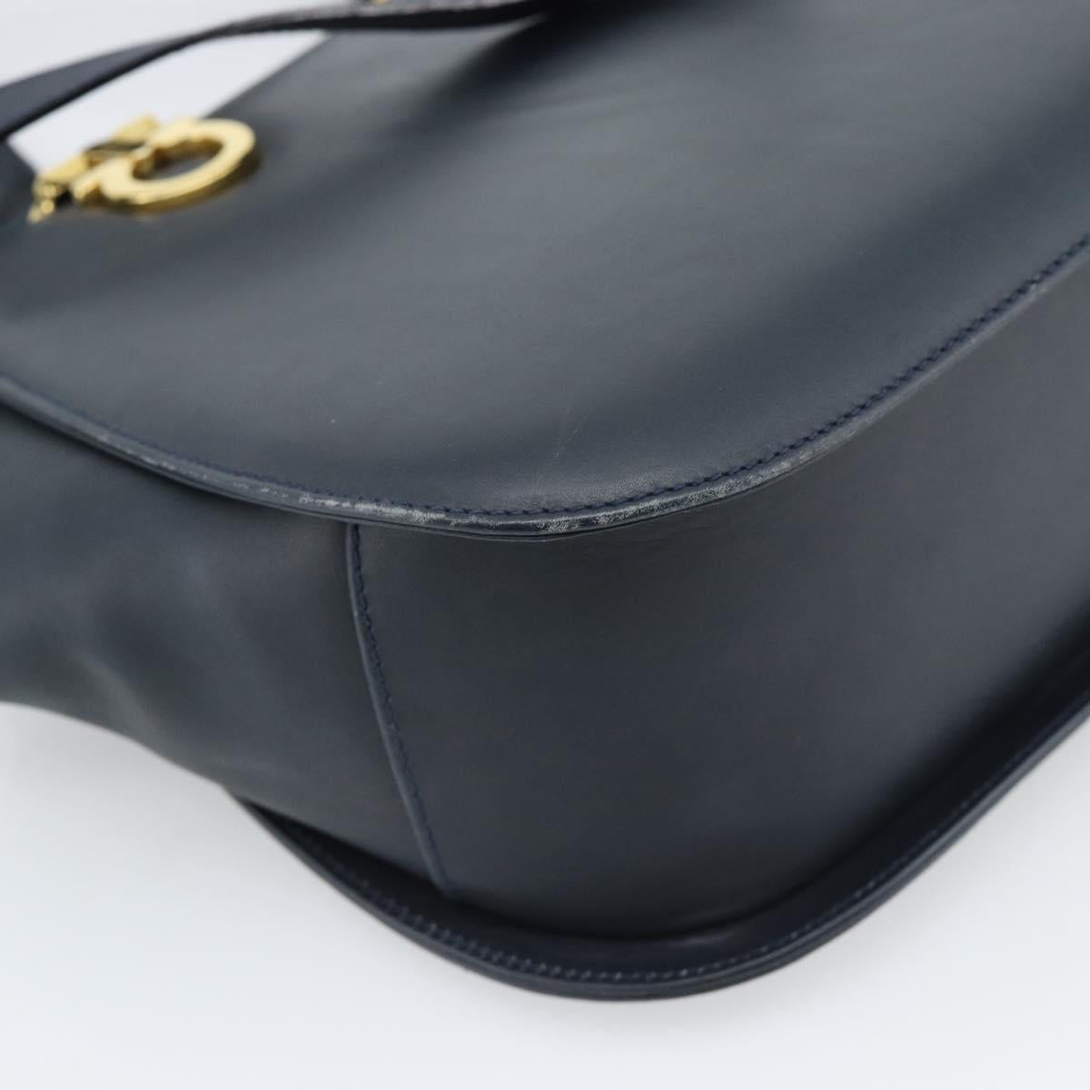 Salvatore Ferragamo Gancini Hand Bag Leather 2way Navy Gold Auth 184864V