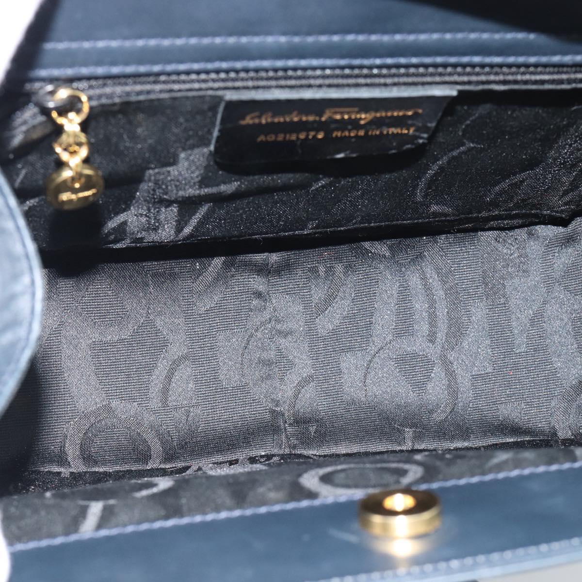 Salvatore Ferragamo Gancini Hand Bag Leather 2way Navy Gold Auth 184864V