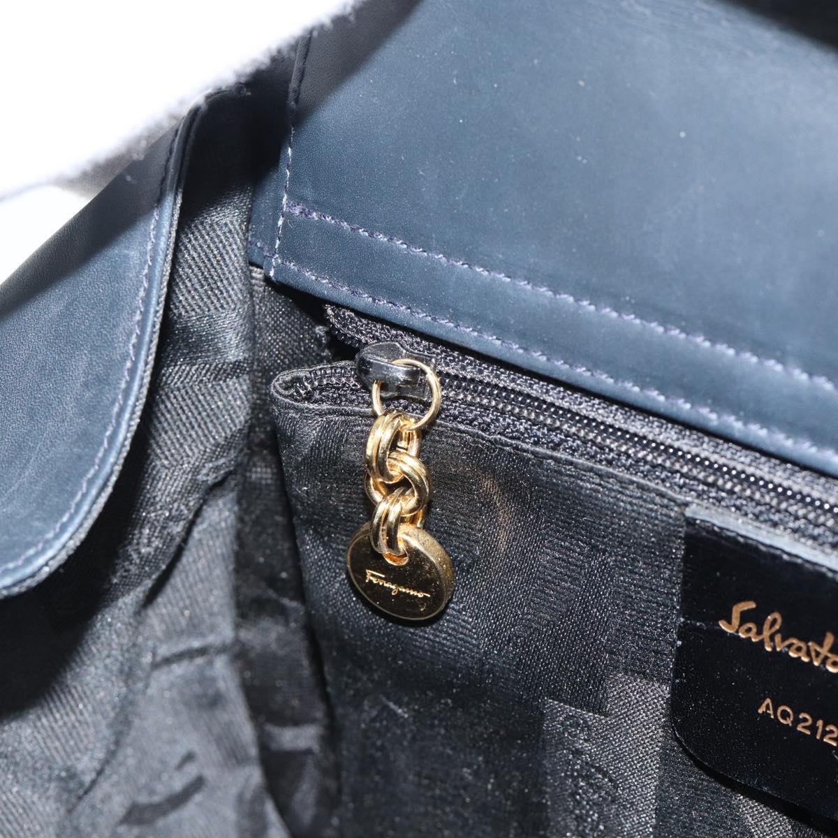 Salvatore Ferragamo Gancini Hand Bag Leather 2way Navy Gold Auth 184864V
