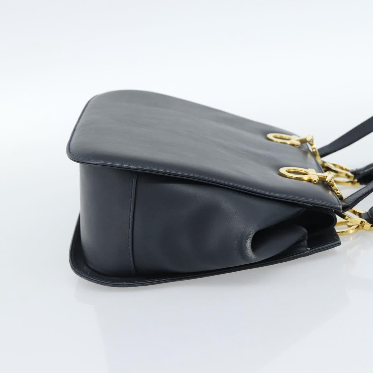Salvatore Ferragamo Gancini Hand Bag Leather 2way Navy Gold Auth 184864V
